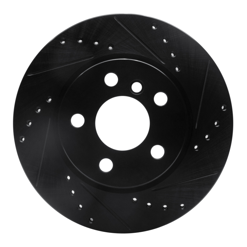 Mini Cooper Brake Rotor (1) - Front Right - R1 Concepts - Drilled & Slotted - Black - `14-`24